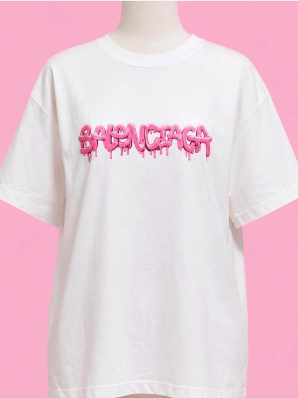 Balenciaga Slime Graphic Logo Crewneck Tee in White/UNISEX Bubblegum Pink size S